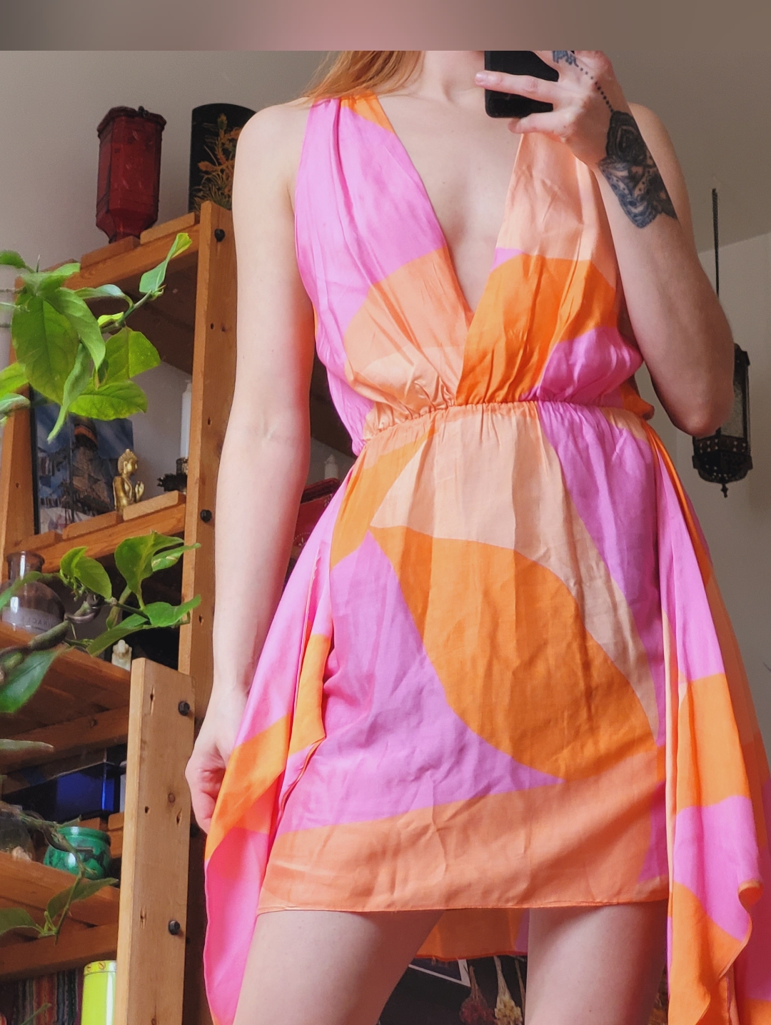 Vix By Paula Hermanny Silk Blend Mini Orange And Pink Dress - Size Xs/2